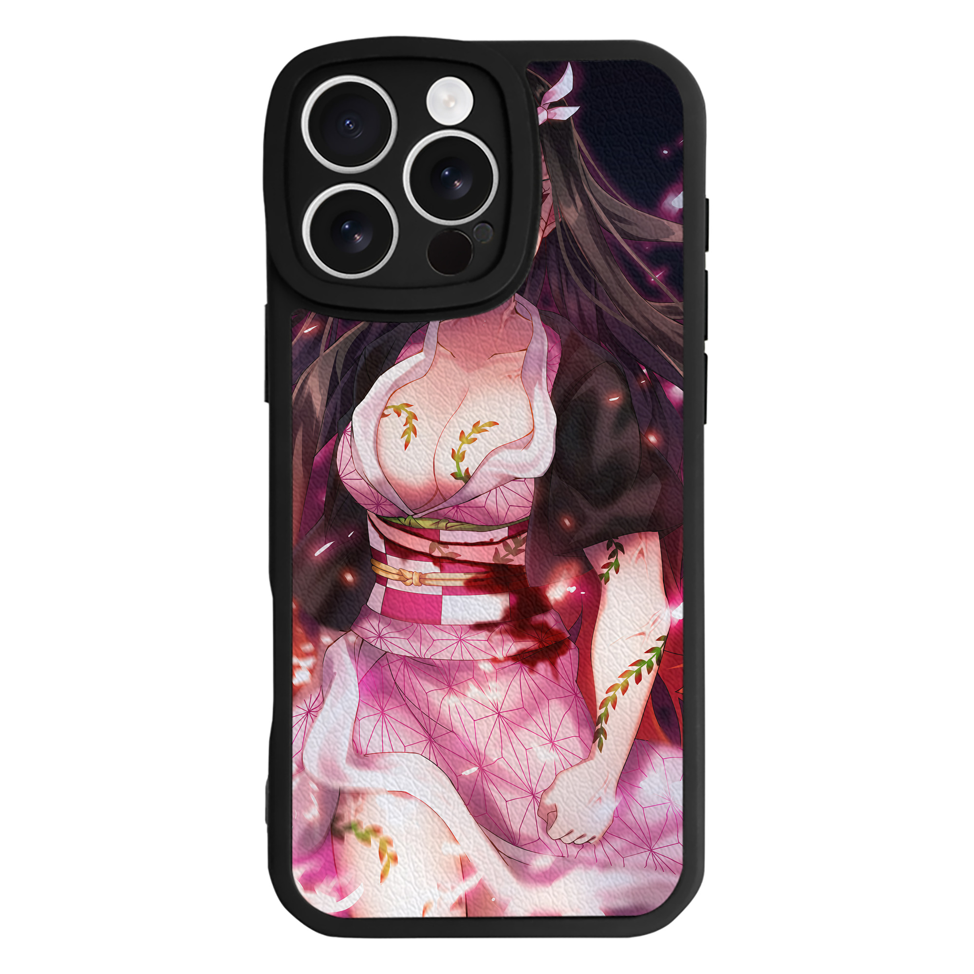 （画像用） 鬼滅の刃（きめつのやいば）竈門 禰󠄀豆子／かまど ねずこ Kamado Nezuko 【iPhone 16シリーズ対応】シリコンスマホケース（レザー調） 材質：シリコン